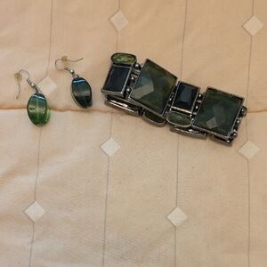 Green Gemstone Bracelet and Earrings Set